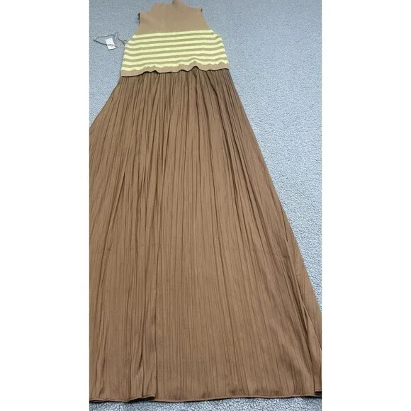 Anthropologie Sweater Dress Maxi Thea Twofer Sleeveless Brown Stripe Sz XL NWT